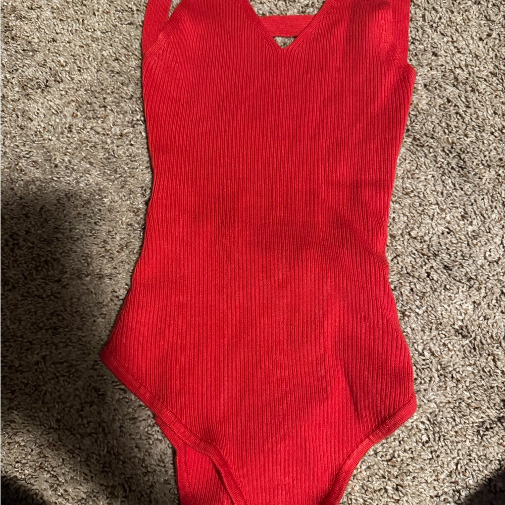 Lulu's red  Ribbed Bodysuit
